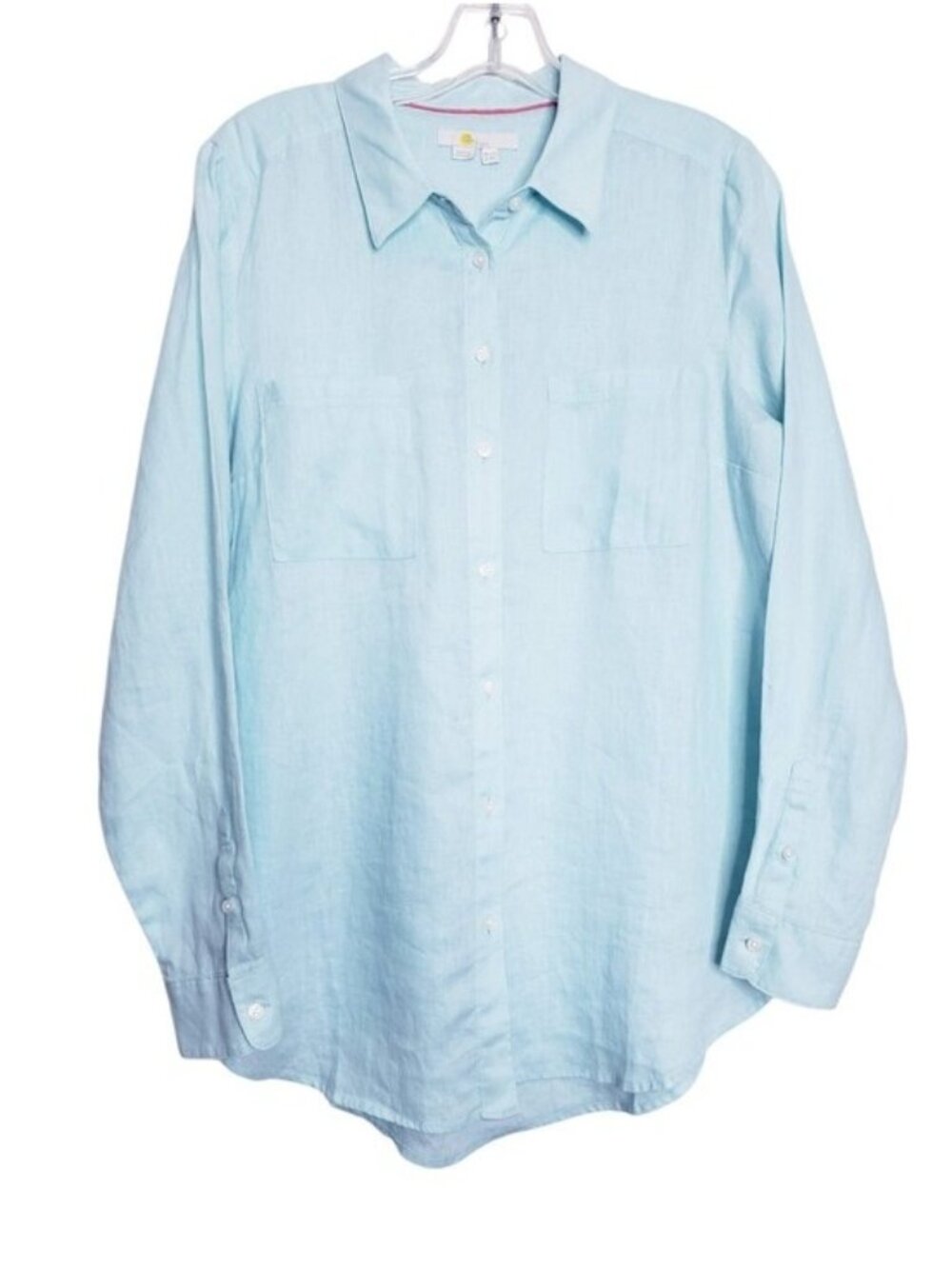 Boden Aqua Blue Linen Button Down Shirt Long Sleeve Blouse Top Women's Size 8